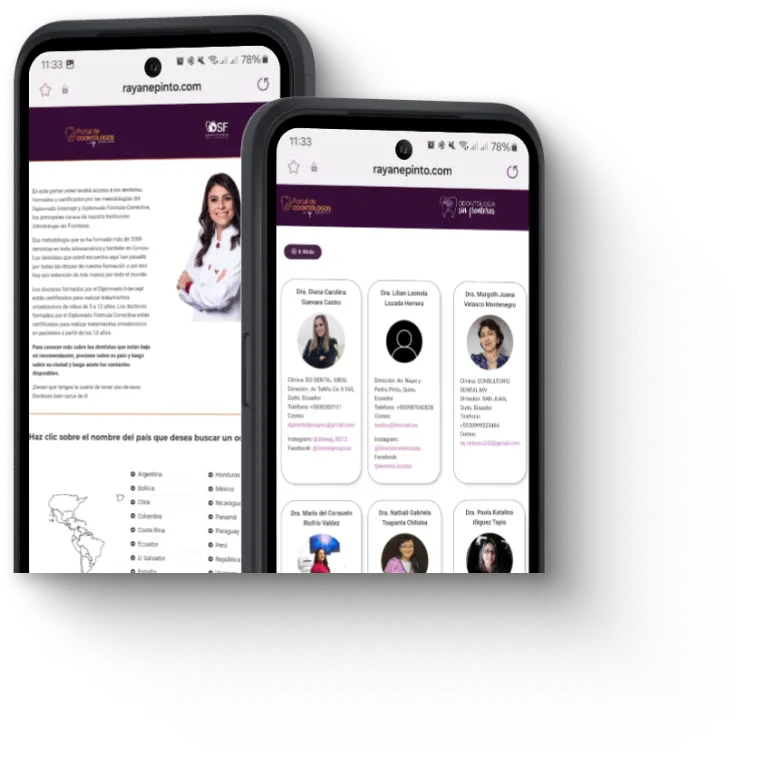 Portal de Odontólogos de Odontología sin Fronteras en dos celulares