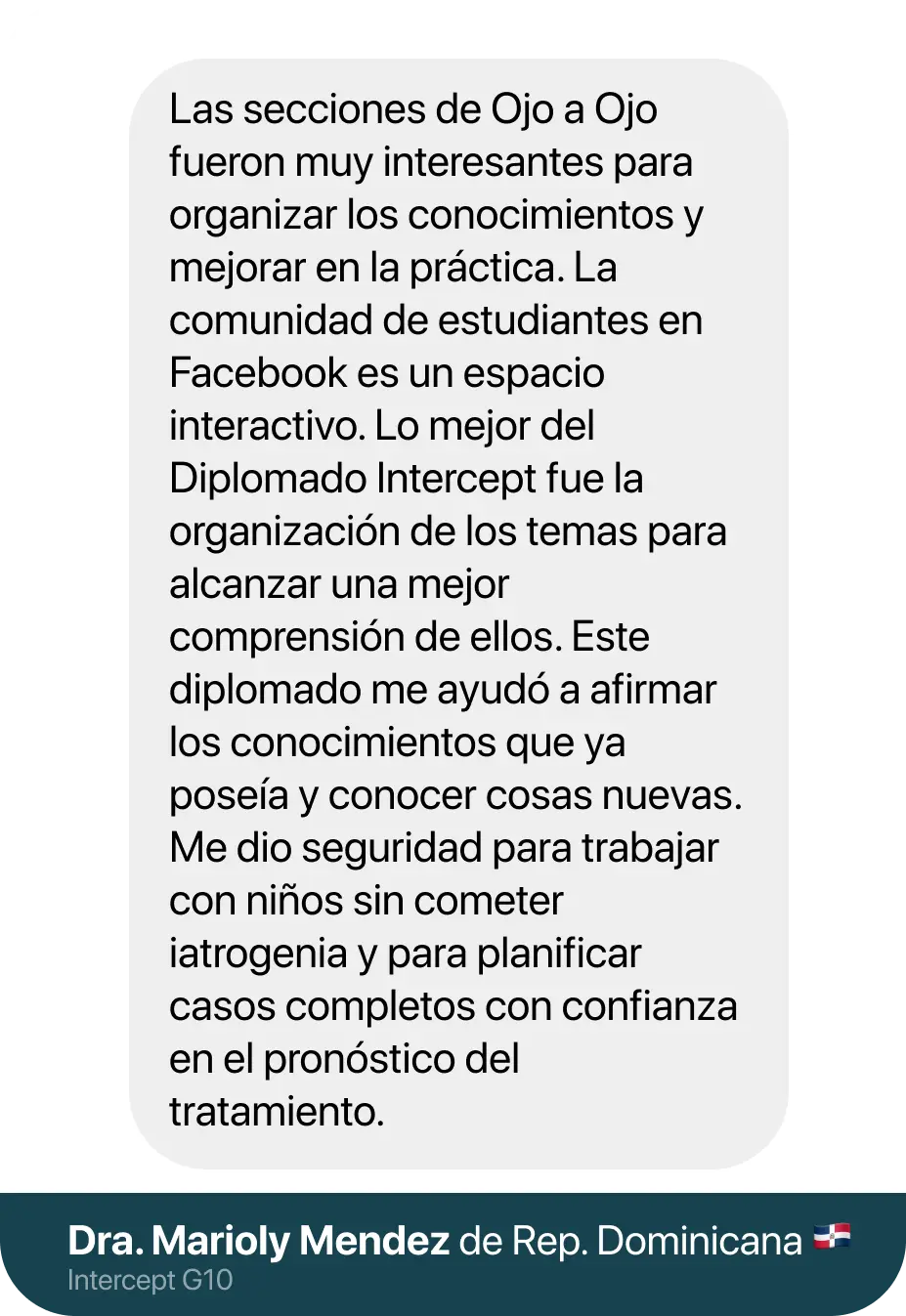 Testimonio de Dra. Marioly Mendez, de Rep. Dominicana, alumna del Diplomado Intercept