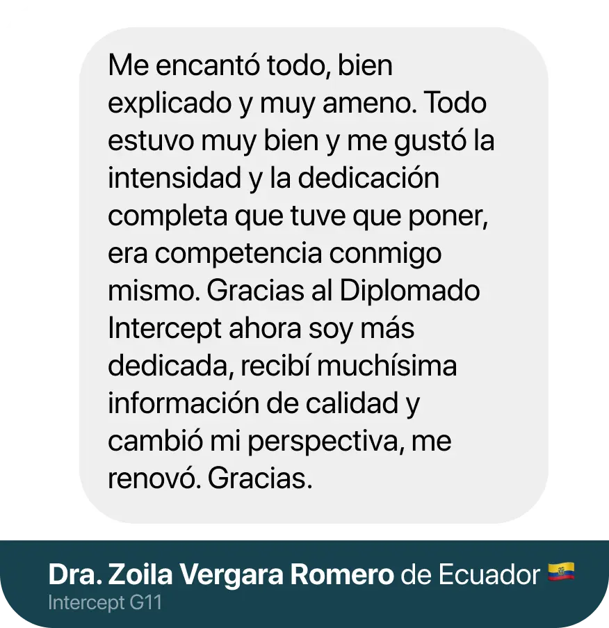 Testimonio de Dra. Zoila Vergara Romero, de Ecuador, alumna del Diplomado Intercept